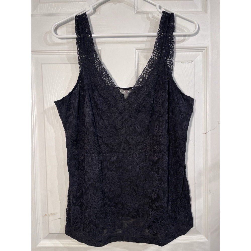 Roz & Ali Black Floral Lace Tank Top Womens XL Stretch Lined Dressy Cami Blouses